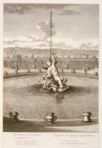 Louis Lerambertin suunnittelema suihkulähde, jossa Cupid ampuu vesisuihkunuolella, Versaillesissa, 1677 tekijältä Jean Lepautre