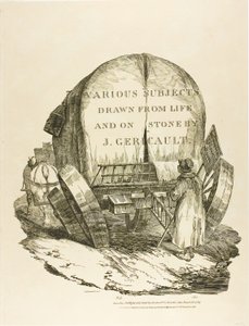 A Horse-Drawn Wagon (Hevosvetoinen vaunu), otsikkosivu eri aiheisiin, jotka on piirretty elämästä ja kivestä (The English Suite). tekijältä Jean Louis André Théodore Géricault