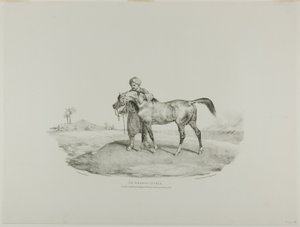 Arabianhevonen, levy 8 eri aiheista, jotka on piirretty elävästä elämästä ja kivestä (The English Suite). tekijältä Jean Louis André Théodore Géricault