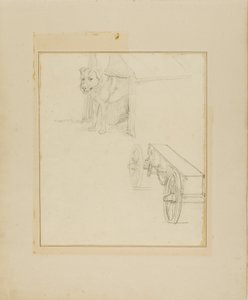 Koira seisoo koirankopissa ja ammuskelukärryn tutkimus tekijältä Jean Louis André Théodore Géricault