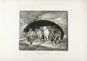 Adelphi Wharf -laiturin sisäänkäynti, laatta 11 teoksesta Eri aiheet, jotka on piirretty elämästä kivelle. tekijältä Jean Louis André Théodore Géricault