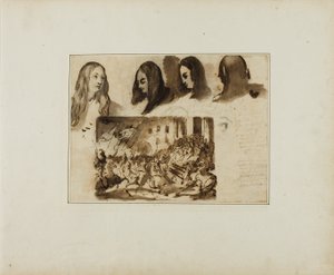 Neljä näkymää naisen päästä; paraati Ludvig XVIII:n edessä tekijältä Jean Louis André Théodore Géricault