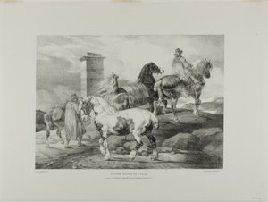 Hevoset menossa messuille, levy 3 eri aiheista, jotka on piirretty elävästä elämästä ja kivestä (The English Suite). tekijältä Jean Louis André Théodore Géricault