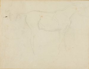 Hevosen luonnos oikealle päin ja karikatyyri profiilissa. tekijältä Jean Louis André Théodore Géricault