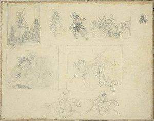 Sotilassävellysten luonnokset tekijältä Jean Louis André Théodore Géricault
