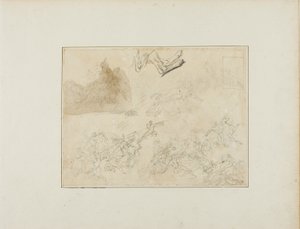 Luonnoksia ratsuväen taisteluun; koiran takajalat tekijältä Jean Louis André Théodore Géricault