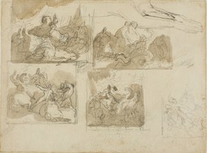 Luonnoksia ratsuväen taistelusta ja koiran etukäpälästä tekijältä Jean Louis André Théodore Géricault