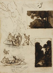 Luonnoksia metsäpolusta ja musiikillisesta veneilyjuhlasta tekijältä Jean Louis André Théodore Géricault