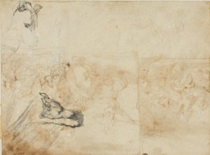 Luonnoksia ratsastustaistelusta ja vinttikoiran päähineestä tekijältä Jean Louis André Théodore Géricault
