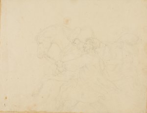 Tallipoika juoksee vetohevosen vieressä tekijältä Jean Louis André Théodore Géricault