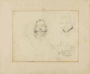 Kolme pään karikatyyriä tekijältä Jean Louis André Théodore Géricault
