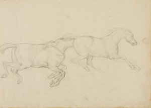 Kaksi hevosta ratsastaa oikealle tekijältä Jean Louis André Théodore Géricault