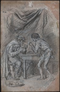 Lazarillo de Tormes varastaa juoman sokealta mieheltä tekijältä Jean Louis Ernest Meissonier