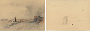 Tuhoutunut maa (recto); Figuurit maisemassa (käänteinen) tekijältä Jean Louis Forain