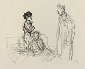 Äidin ja lapsen luona sotilas sairaalassa, n. 19141919. tekijältä Jean Louis Forain