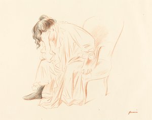 Istuva nainen, jonka pää lepää oikealla kädellä tekijältä Jean Louis Forain