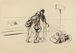 Kaksi ranskalaista sotilasta lähellä ilmoitustaulua, n. 19141919. tekijältä Jean Louis Forain