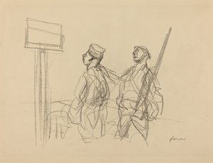 Kaksi sotilasta katsomassa kylttiä, luultavasti 1918. tekijältä Jean Louis Forain