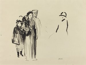 Nainen ja kaksi lasta saksalaisten sotilaiden kanssa, n. 19141919. tekijältä Jean Louis Forain