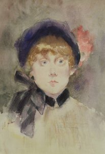 Nuori nainen sinisessä hatussa, 1883 (wc)
