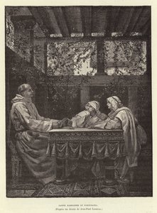 Sainte Radegonde ja Fortunatus St Radegund ja runoilija Venentius Fortunatus, 6. vuosisata (kaiverrus)