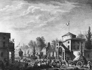Ranskan vallankumous: Vapaa pääsy Pariisin muuriin 1. toukokuuta tekijältä Jean Louis II (after) Prieur