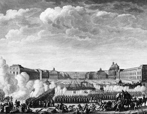 Ranskan vallankumous: kuningas lupasi tulla Pariisiin 6. lokakuuta tekijältä Jean Louis II (after) Prieur