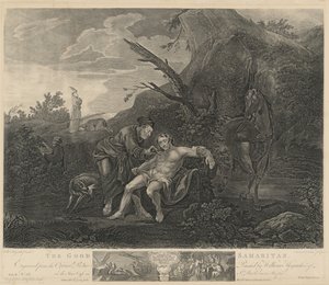 Laupias samarialainen tekijältä Jean Marie Delatre and Simon Francois Ravenet I after William Hogarth