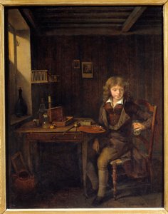 Nuori opiskelija valmistelee mestarinsa värejä Jean Michel Grobonin maalaus (1770-1853) 1800-luvun Lyon, Musee des Beaux Arts