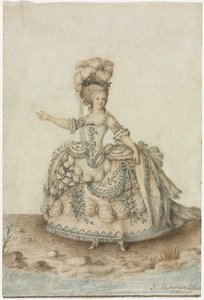 Oopperalaulajan pukututkimus, 1781. tekijältä Jean Michel Moreau le Jeune