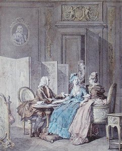 Raskausilmoitus, 1700-luvun 2. puolisko, kaiverrus Pietro Antonio Martini (1739-97) (värikaiverrus) (katso myös 19554)