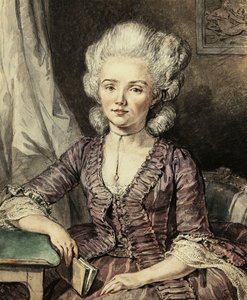 Nuori nainen pöydän ääressä ja kirja, 1785 tekijältä Jean Michel the Younger Moreau