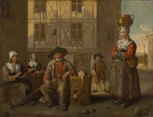 Siipikarjakauppias ja vanha nainen lämmittelemässä käsiään, noin 1652 (öljy kankaalle)