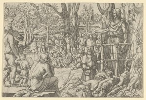 Pyhä Johannes saarnaa autiomaassa, 1535-1555. tekijältä Jean Mignon