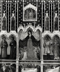 Virgin of Mercy, n. 1429 (katso myös yksityiskohta 167594) (tempera paneelissa) tekijältä Jean Mirailhet