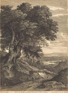 Mäkinen maisema jalankulkijoiden kanssa tekijältä Jean Morin, after Jacques Fouquières