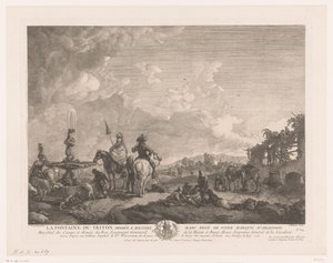 Maisema hahmoilla suihkulähteen vieressä La Fontaine du Triton (otsikko esineessä) Printtejä Philips Wouwermanin maalausten jälkeen (sarjan nimi) Oeuvres de Ph.pe Wouwermans Hollandois (sarjan nimi)