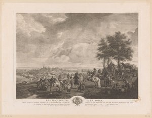 Maisema hevoskauppiaiden kanssa torilla Les Maquignons à la Foire (otsikko esineessä) Printtejä Philips Wouwermanin maalausten jälkeen (sarjan nimi) Oeuvres de Ph.pe Wouwermans Hollandois (sarjan nimi) tekijältä Jean Moyreau