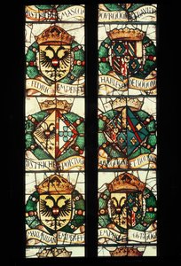 Itävallan, Saksan, Ranskan ja Portugalin kuninkaallisten perheiden heraldiset vaakunat, jotka liittyvät lahjoittajaan, Itävallan Margaretaan, 1527-29 tekijältä Jean Orquois Antoine Noisin