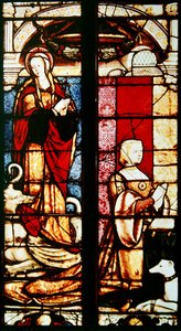 Lahjoittajan, Itävallan Margaretan ja hänen suojeluspyhimyksensä Pyhän Margaretan muotokuva 1527-29 tekijältä Jean Orquois Antoine Noisin