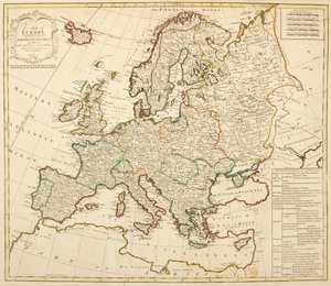 Euroopan kartta, joka on jaettu sen imperiumiin ja valtakuntiin, kirjoittanut J. Palairet, jossa on useita D