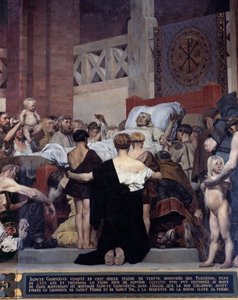 Saint Genevieven kuolema, Pariisin kaupungin suojelija Jean Paul Laurensin (1838-1921) seinämaalaus Pariisi, Pantheon
