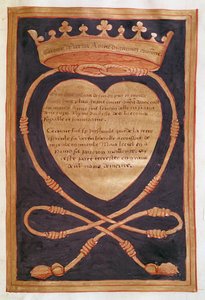 Fol. 61r Rohkeuden kruunattu sydän, kertomuksesta Anne of Bretagnen hautajaisista (1477-1514) 1515