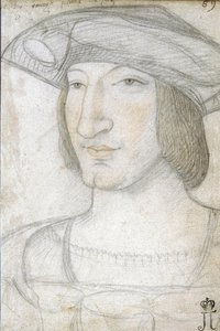 Muotokuva Francis I:stä (1494-1547), Ranskan kuningas par Perreal, Jean (n. 1460-1530). Musta liitu ja sangviini paperille, koko: 19,1x13,2, 1500-luvun ensimmäinen puolisko, Valtion Eremitaaši, Pietari