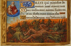 Book of Hours, Yksityiskohta: Sukellukset, joita demonit piinaavat ja joita Lasaruksen sielu katseli, n. 1500