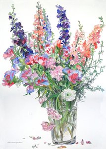 Ranunculus, Godetia, Delphiniums, 2000 (akvarelli ja muste paperille)