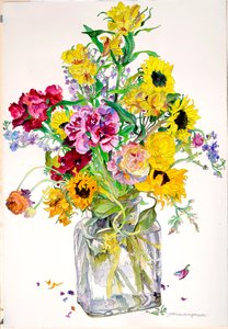 Auringonkukat, Godetia, Alstroemeria, Ranunculus