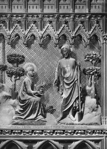 Katedraali, sisustus, kuorotaulu, Jeesus Kristus ilmestyy Maria Magdaleenalle, n. 1340-51 (monivärinen kivi) tekijältä Jean and Jean Le Boutellier Ravy
