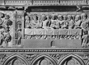 Katedraali, sisustus, kuorosuoja, viimeinen ehtoollinen, n. 1340-51 (monivärinen kivi)