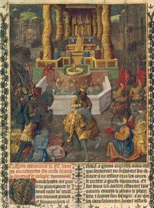 Ms NAF 21013, fol.1v Herodeksen suorittama Jerusalemin valloitus vuonna 36 eKr., kuvitus kirjasta 2 teoksesta "Antiquites Judaiques", noin 1470 (pergamentti). tekijältä Jean and Studio Fouquet